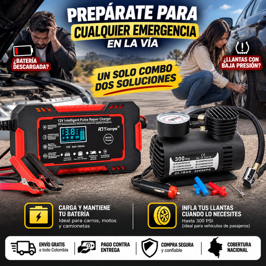 Combo Arrancador de Bateria y Comprensor de aire para llantas