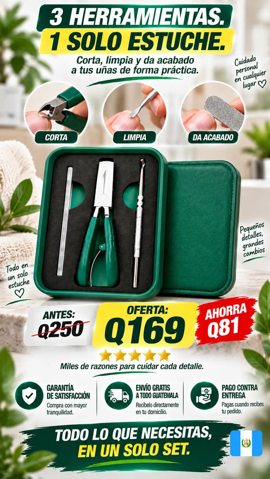 Set Corta Uñas Profesional 3 en 1 con Estuche